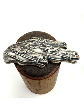 VTG Sterling Silver 925 Triple Horse Head Design Brooch Size 2.5" Length